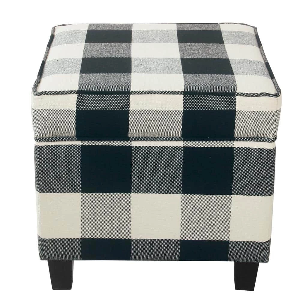 Square Black Plaid Ottoman with Lift-Off by Homepop 1 Square Black Plaid Ottoman with Lift-Off by Homepop