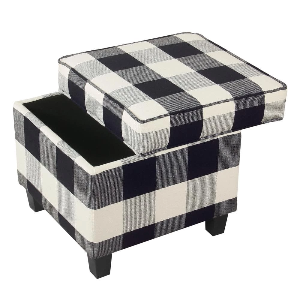 Square Black Plaid Ottoman with Lift-Off by Homepop 4 Square Black Plaid Ottoman with Lift-Off by Homepop - Image 4
