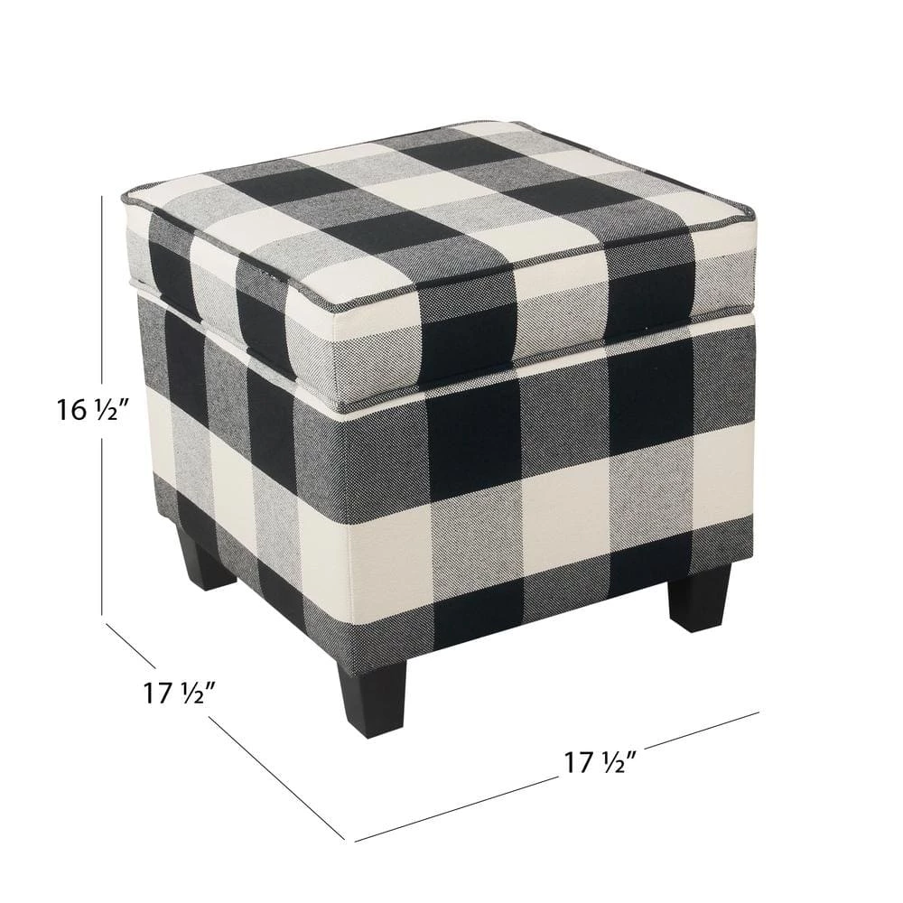 Square Black Plaid Ottoman with Lift-Off by Homepop 2 Square Black Plaid Ottoman with Lift-Off by Homepop - Image 2