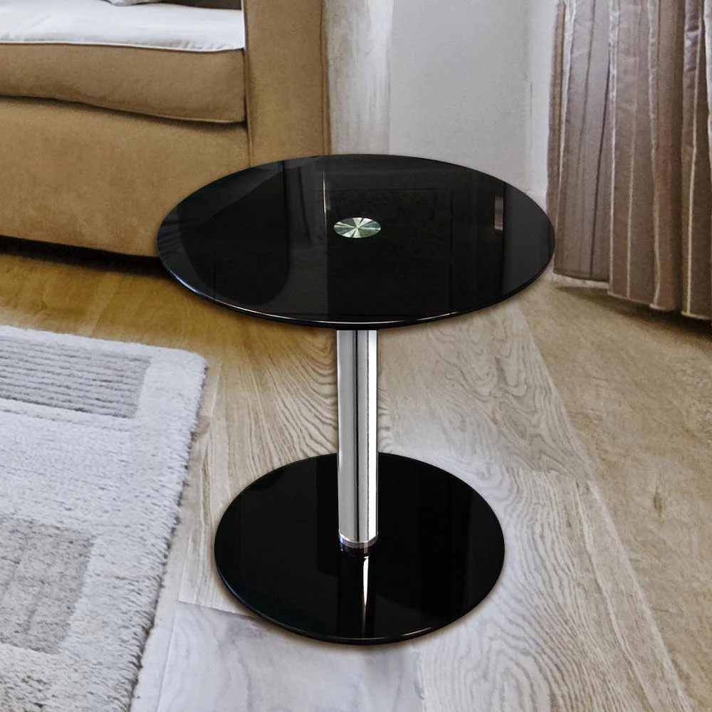 16 in. Black Round Modern Glass Side Table with 19-1/4 in. H by Fab Glass and Mirror 3 16 in. Black Round Modern Glass Side Table with 19-1/4 in. H by Fab Glass and Mirror - Image 3