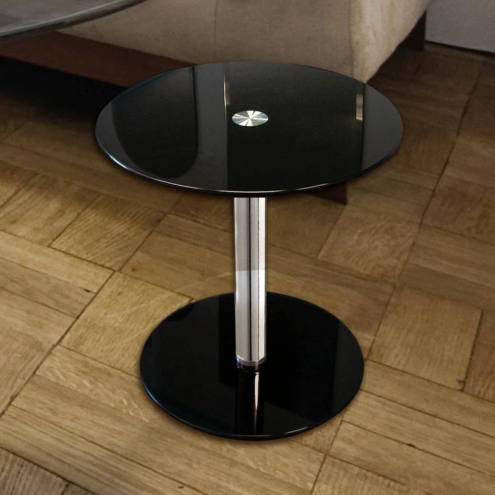 17-1/2 in. Black Round Modern Glass Side Table with 17-3/4 in. H by Fab Glass and Mirror 3 17-1/2 in. Black Round Modern Glass Side Table with 17-3/4 in. H by Fab Glass and Mirror - Image 3