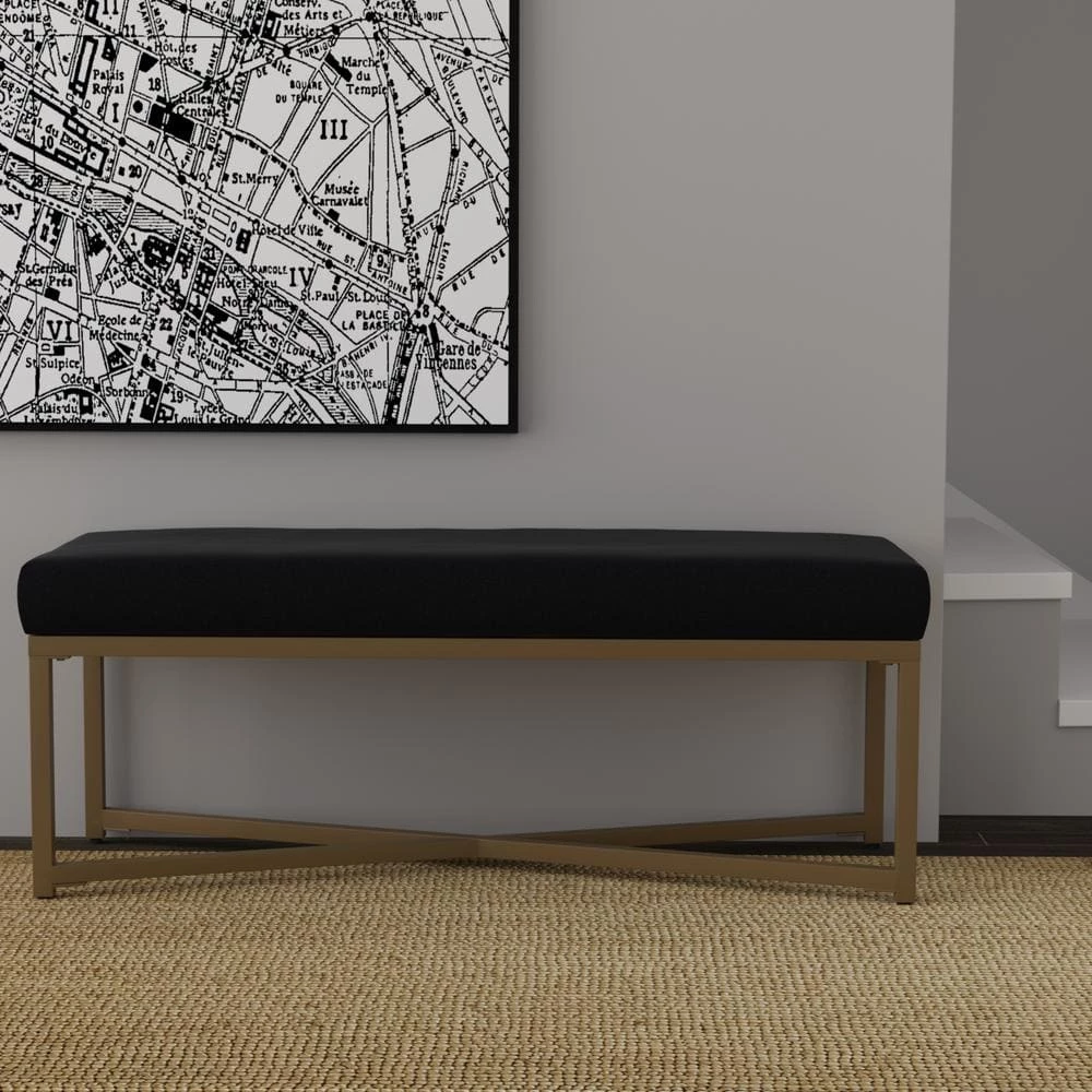Velvet Black Rectangle Bench by Homepop 5 Velvet Black Rectangle Bench by Homepop - Image 5