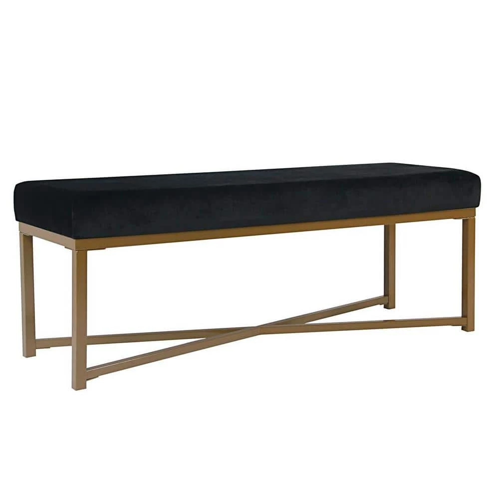 Velvet Black Rectangle Bench by Homepop 1 Velvet Black Rectangle Bench by Homepop