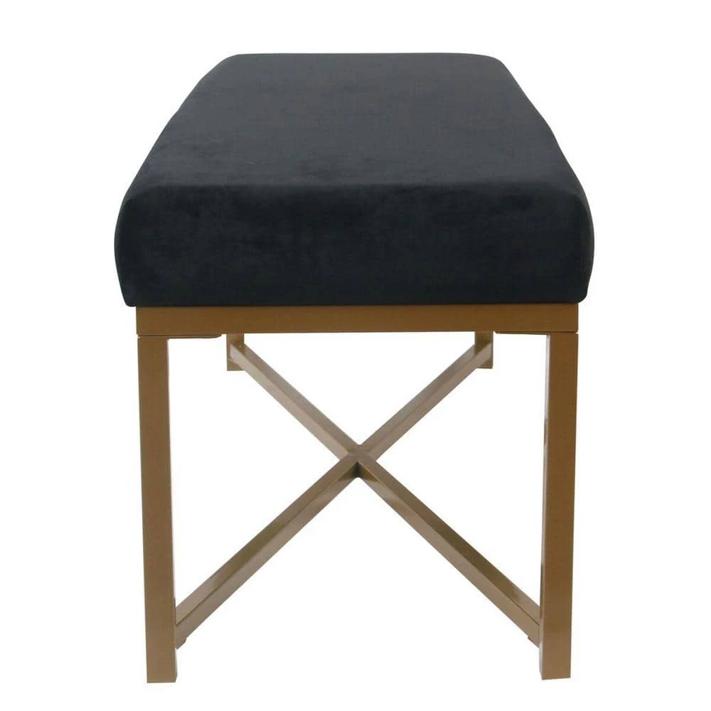 Velvet Black Rectangle Bench by Homepop 3 Velvet Black Rectangle Bench by Homepop - Image 3