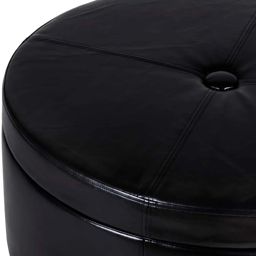 Winston Large Round Button-Top Storage Ottoman by Homepop 6 Winston Large Round Button-Top Storage Ottoman by Homepop - Image 6
