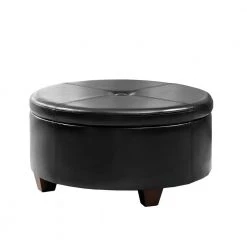 Winston Large Round Button-Top Storage Ottoman by Homepop