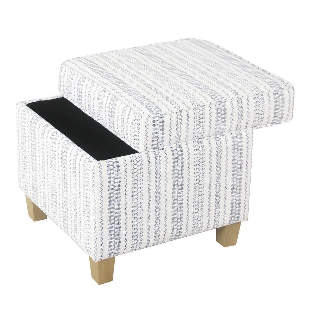 Square Blue Stripe Ottoman with Lift-Off by Homepop 5 Square Blue Stripe Ottoman with Lift-Off by Homepop - Image 5