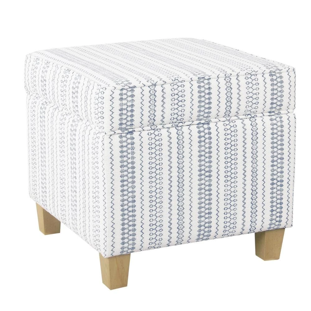 Square Blue Stripe Ottoman with Lift-Off by Homepop 4 Square Blue Stripe Ottoman with Lift-Off by Homepop - Image 4