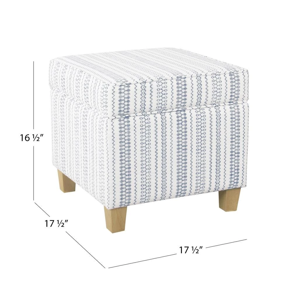Square Blue Stripe Ottoman with Lift-Off by Homepop 2 Square Blue Stripe Ottoman with Lift-Off by Homepop - Image 2