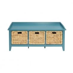 19 in. H x 16 in. W x 43 in. D Blue Wooden Bench with Storage by Aoibox