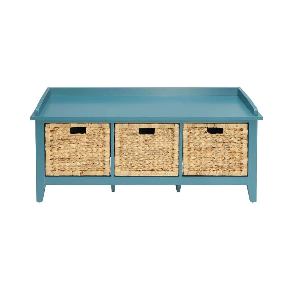 19 in. H x 16 in. W x 43 in. D Blue Wooden Bench with Storage by Aoibox 1 19 in. H x 16 in. W x 43 in. D Blue Wooden Bench with Storage by Aoibox
