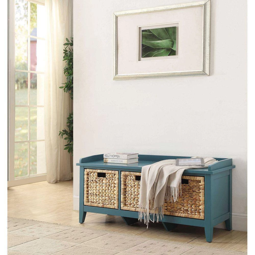 19 in. H x 16 in. W x 43 in. D Blue Wooden Bench with Storage by Aoibox 2 19 in. H x 16 in. W x 43 in. D Blue Wooden Bench with Storage by Aoibox - Image 2
