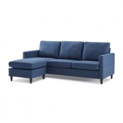 82.6 in. W Blue Arm 2-Piece Linen L-shape Reversible Sectional Sofa with Handy Side Pocket in Black Family by Aoibox