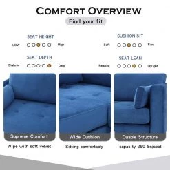 55"W Blue Straight Arm 2-Piece Elegant Velvet L-Shape Upholstered Modern Sectional Sofa with Two Pillows in Gold Family by Aoibox 20 55"W Blue Straight Arm 2-Piece Elegant Velvet L-Shape Upholstered Modern Sectional Sofa with Two Pillows in Gold Family by Aoibox -Homepop Sales blue aoibox sectional sofas snmx359 1f 1000