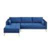 55"W Blue Straight Arm 2-Piece Elegant Velvet L-Shape Upholstered Modern Sectional Sofa with Two Pillows in Gold Family by Aoibox