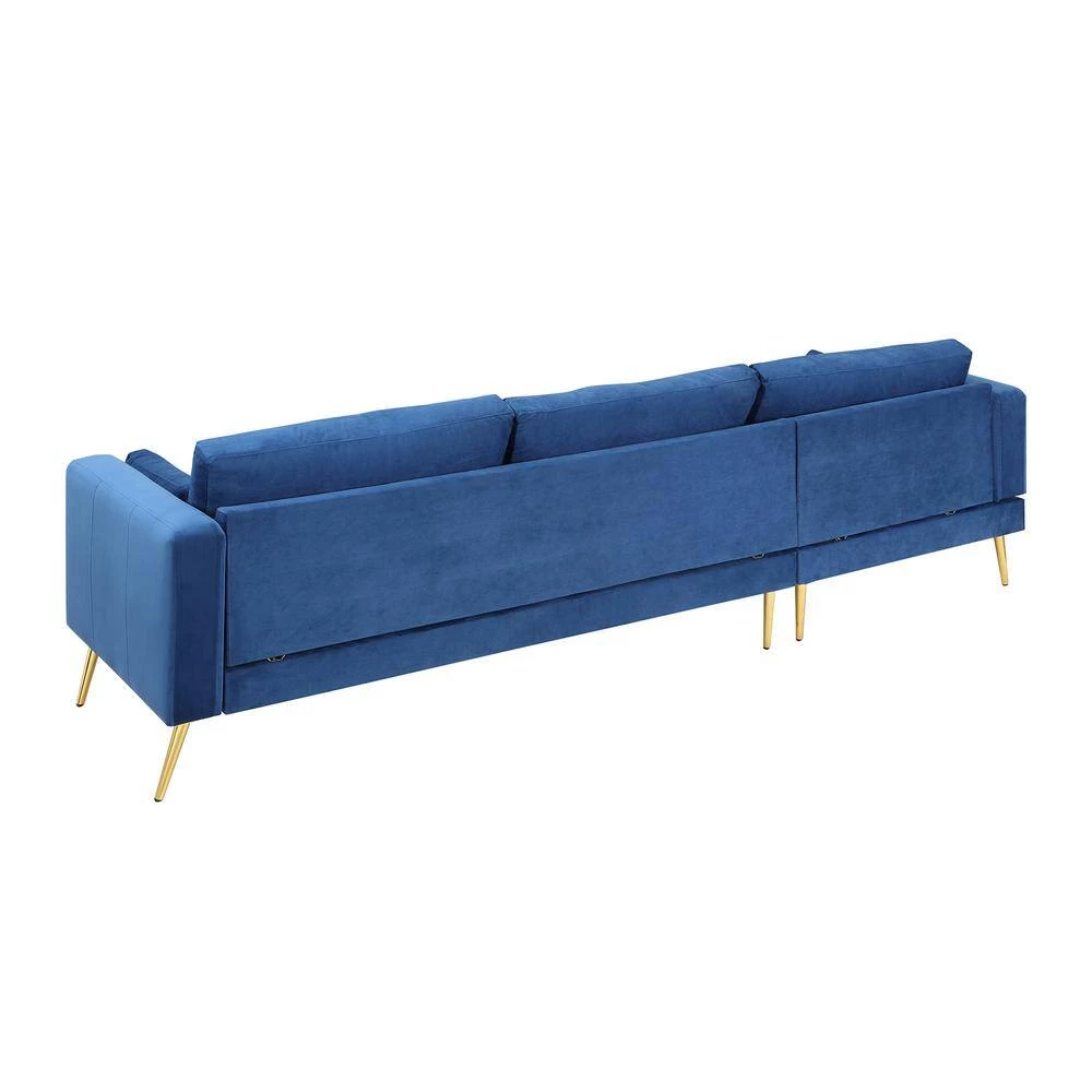 55"W Blue Straight Arm 2-Piece Elegant Velvet L-Shape Upholstered Modern Sectional Sofa with Two Pillows in Gold Family by Aoibox 4 55"W Blue Straight Arm 2-Piece Elegant Velvet L-Shape Upholstered Modern Sectional Sofa with Two Pillows in Gold Family by Aoibox - Image 4