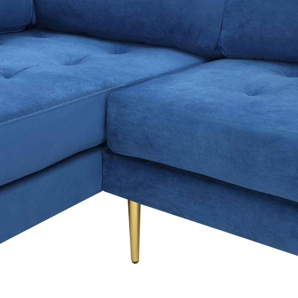 55"W Blue Straight Arm 2-Piece Elegant Velvet L-Shape Upholstered Modern Sectional Sofa with Two Pillows in Gold Family by Aoibox 5 55"W Blue Straight Arm 2-Piece Elegant Velvet L-Shape Upholstered Modern Sectional Sofa with Two Pillows in Gold Family by Aoibox - Image 5