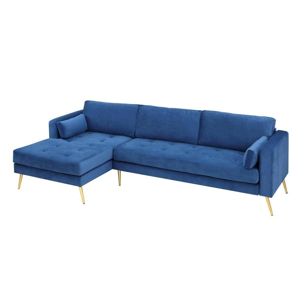 55"W Blue Straight Arm 2-Piece Elegant Velvet L-Shape Upholstered Modern Sectional Sofa with Two Pillows in Gold Family by Aoibox 10 55"W Blue Straight Arm 2-Piece Elegant Velvet L-Shape Upholstered Modern Sectional Sofa with Two Pillows in Gold Family by Aoibox - Image 10