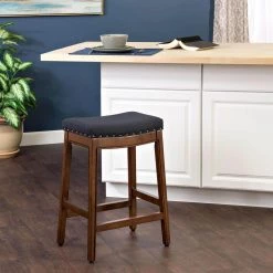 Blake 26 in. Blue Linen Blend with Nailheads Backless Wood Counter Height Barstool by Homepop 7 Blake 26 in. Blue Linen Blend with Nailheads Backless Wood Counter Height Barstool by Homepop -Homepop Sales blue linen blend homepop bar stools k7446 f2176 31 1000