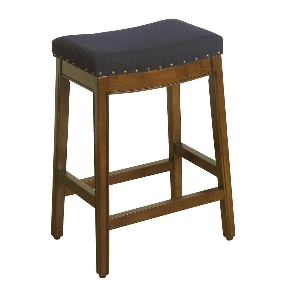 Blake 26 in. Blue Linen Blend with Nailheads Backless Wood Counter Height Barstool by Homepop 1 Blake 26 in. Blue Linen Blend with Nailheads Backless Wood Counter Height Barstool by Homepop