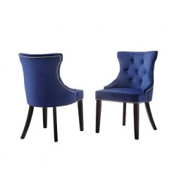 Julia Blue Velvet Upholstered Tufted Back Nail Head Chair (Set of 2) by Carolina Cottage