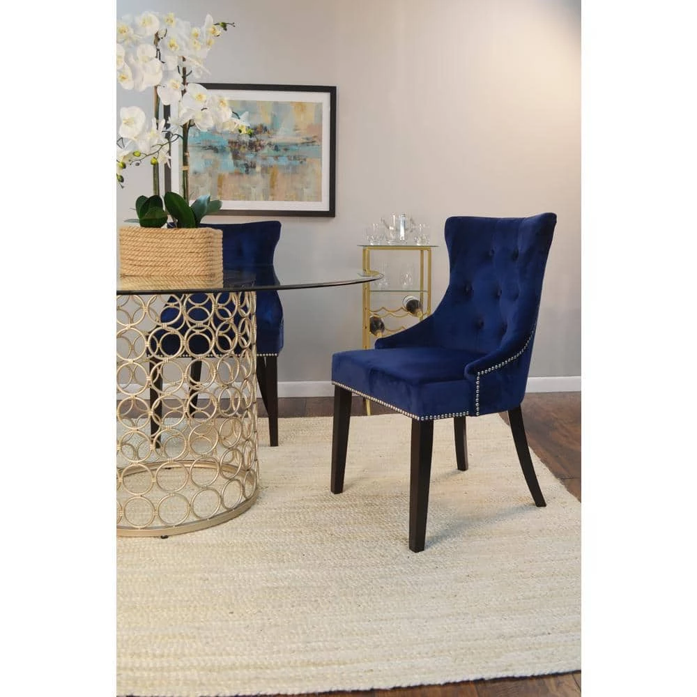 Julia Blue Velvet Upholstered Tufted Back Nail Head Chair (Set of 2) by Carolina Cottage 3 Julia Blue Velvet Upholstered Tufted Back Nail Head Chair (Set of 2) by Carolina Cottage - Image 3