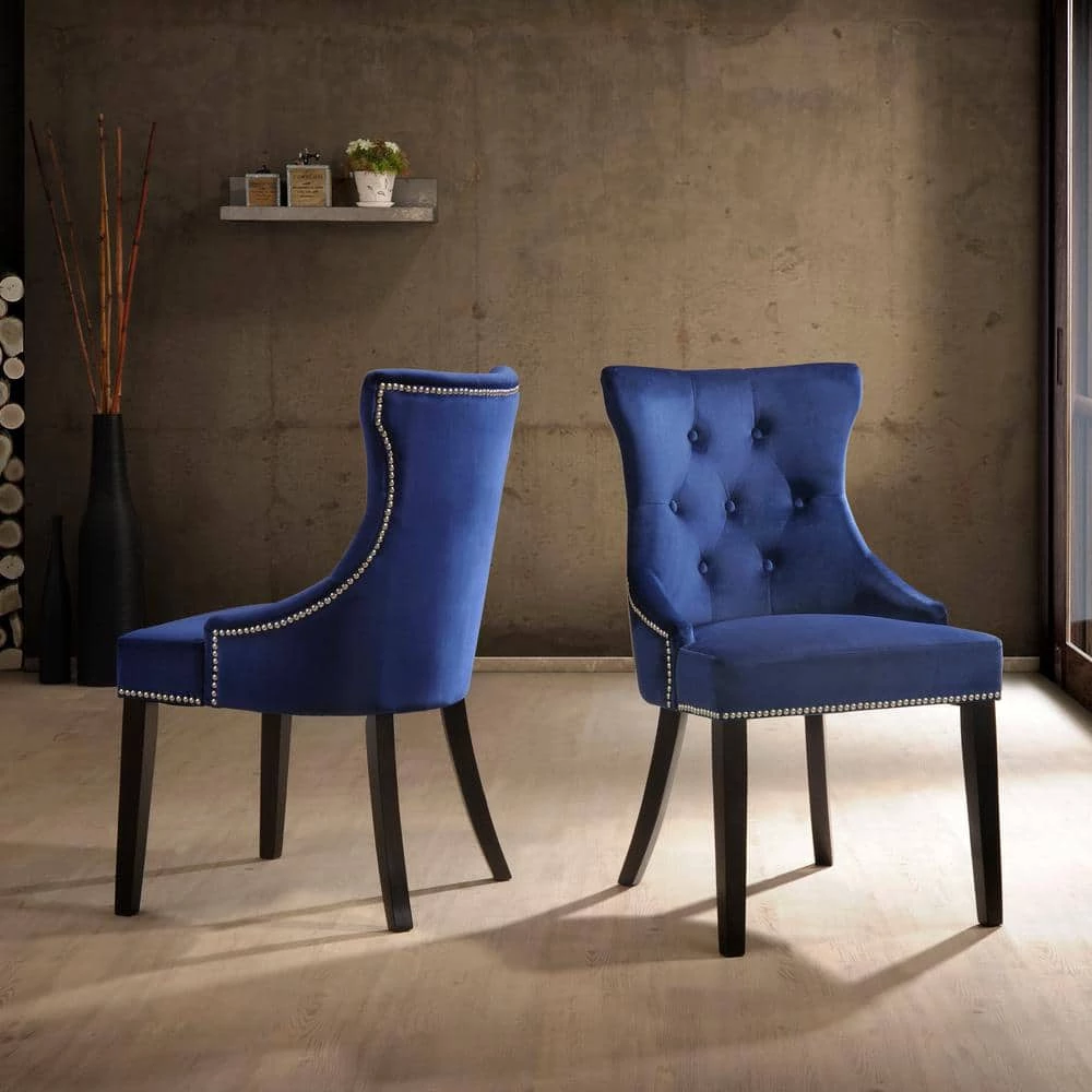 Julia Blue Velvet Upholstered Tufted Back Nail Head Chair (Set of 2) by Carolina Cottage 4 Julia Blue Velvet Upholstered Tufted Back Nail Head Chair (Set of 2) by Carolina Cottage - Image 4