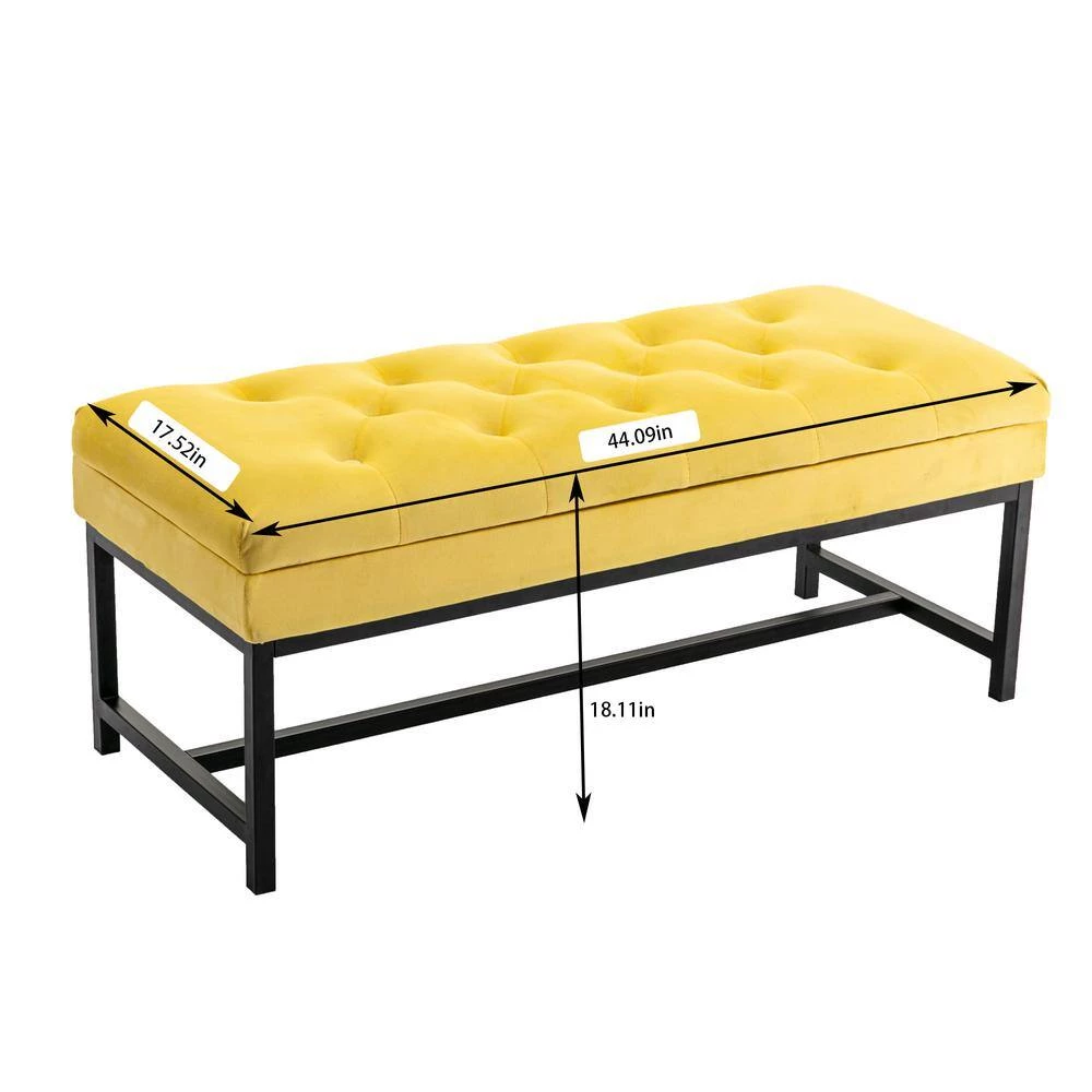 18.11 in. H x 44.09 in. W x 17.52 in. L Bright Yellow Velvet Metal Frame Bench with Storage and Cushioned Seat by Aoibox 4 18.11 in. H x 44.09 in. W x 17.52 in. L Bright Yellow Velvet Metal Frame Bench with Storage and Cushioned Seat by Aoibox - Image 4