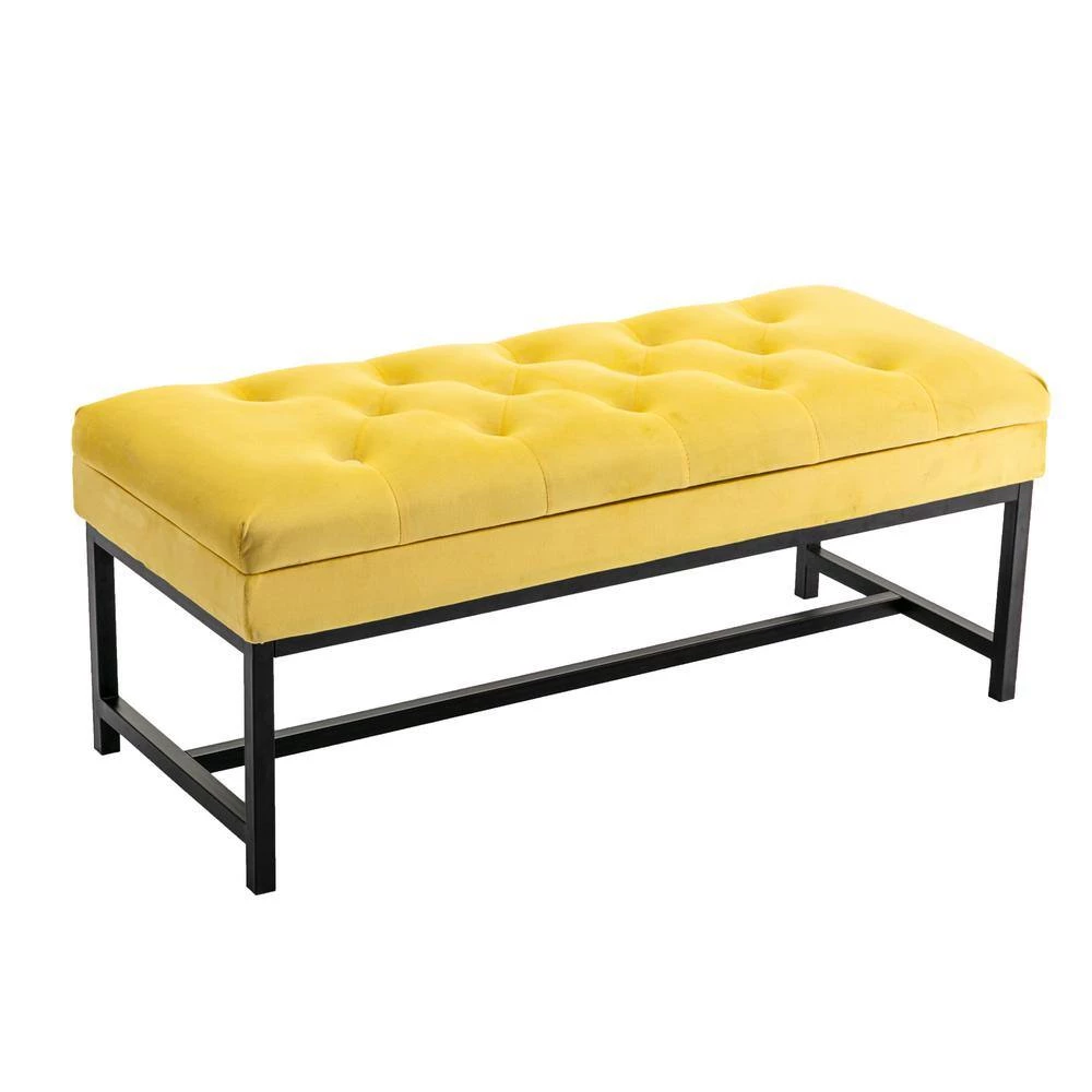 18.11 in. H x 44.09 in. W x 17.52 in. L Bright Yellow Velvet Metal Frame Bench with Storage and Cushioned Seat by Aoibox 2 18.11 in. H x 44.09 in. W x 17.52 in. L Bright Yellow Velvet Metal Frame Bench with Storage and Cushioned Seat by Aoibox - Image 2