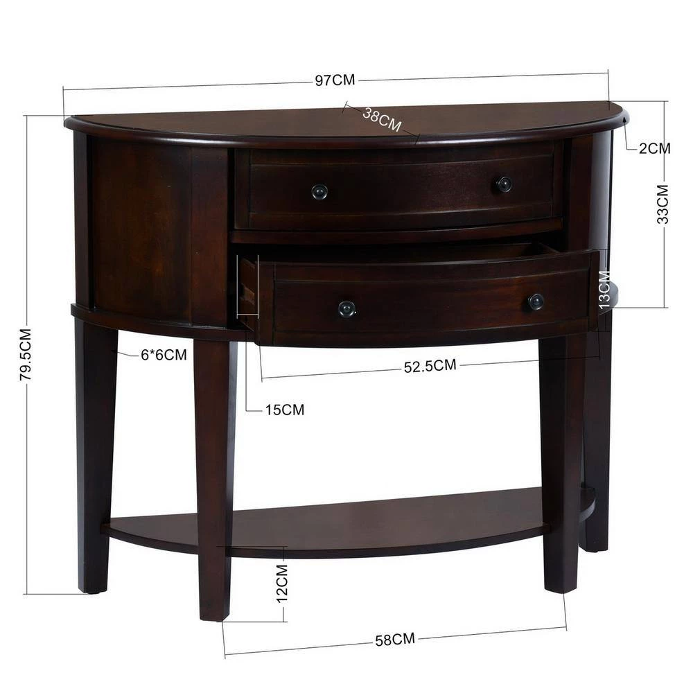 38.2 in. Wood Semicircle Console Table in Brown with Drawer Storage, Living Room Table with Solid Wood Frame by Aoibox 6 38.2 in. Wood Semicircle Console Table in Brown with Drawer Storage, Living Room Table with Solid Wood Frame by Aoibox - Image 6