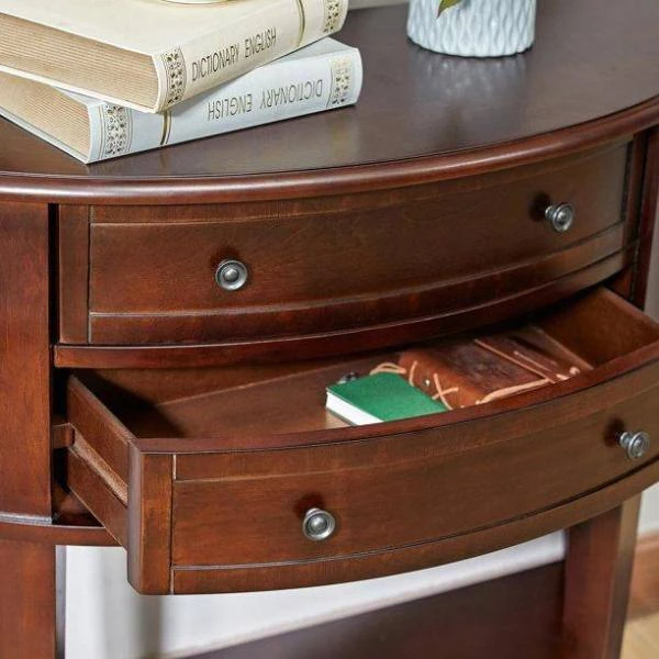 38.2 in. Wood Semicircle Console Table in Brown with Drawer Storage, Living Room Table with Solid Wood Frame by Aoibox 2 38.2 in. Wood Semicircle Console Table in Brown with Drawer Storage, Living Room Table with Solid Wood Frame by Aoibox - Image 2