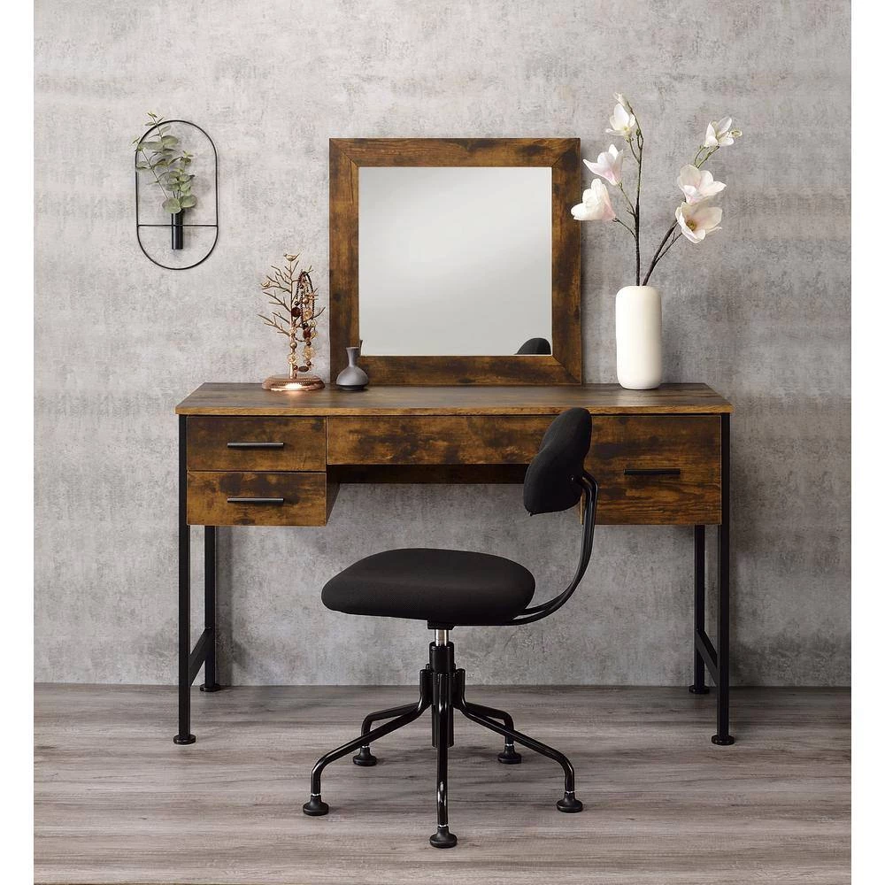 Brown Vanity Desk with Mirror and Black Frame by Aoibox 7 Brown Vanity Desk with Mirror and Black Frame by Aoibox - Image 7
