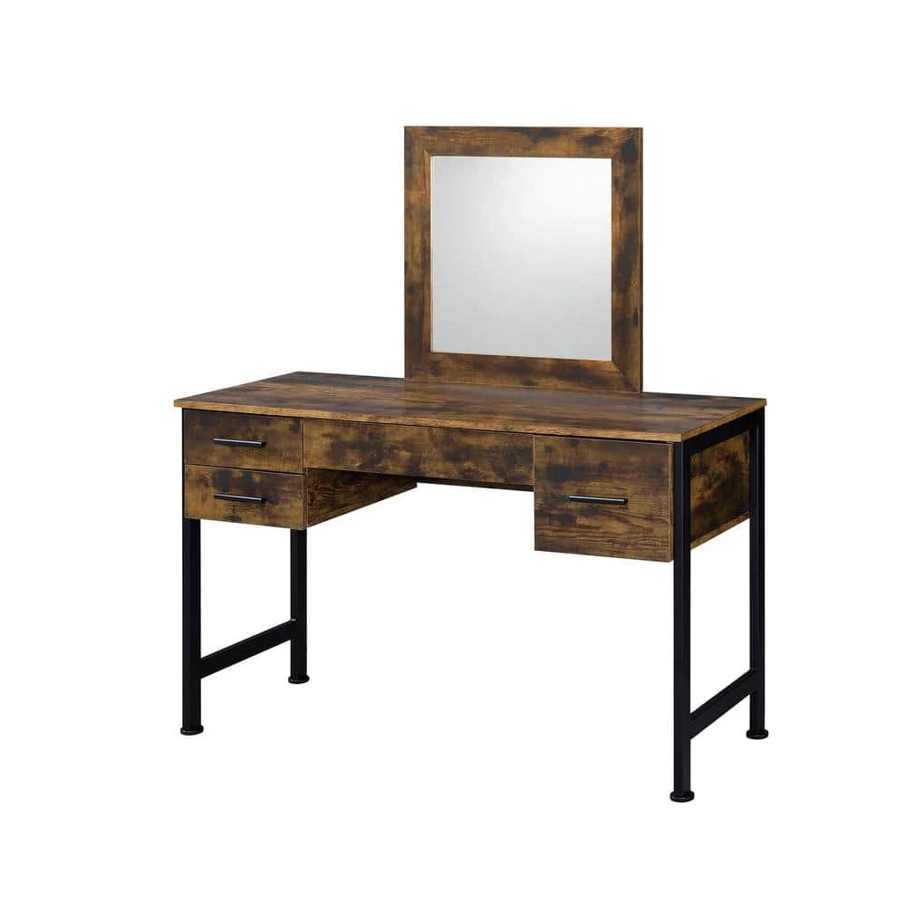 Brown Vanity Desk with Mirror and Black Frame by Aoibox 1 Brown Vanity Desk with Mirror and Black Frame by Aoibox
