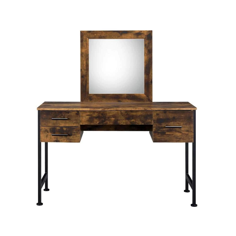 Brown Vanity Desk with Mirror and Black Frame by Aoibox 3 Brown Vanity Desk with Mirror and Black Frame by Aoibox - Image 3