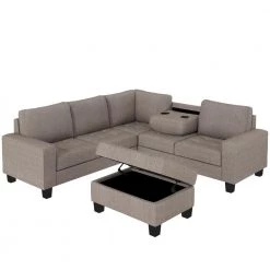 85in. W Brown Square Arm 2-Piece Velvet L-shape Sectional Corner Sofa with Storage Ottoman & Cup Holders in Black Family by Aoibox 14 85in. W Brown Square Arm 2-Piece Velvet L-shape Sectional Corner Sofa with Storage Ottoman & Cup Holders in Black Family by Aoibox -Homepop Sales brown aoibox sectional sofas snmx354 1d 1000