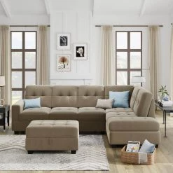 104 in. W Brown Square Arm 2-Piece Velvet L-shape Space Saving Sectional Sofa with Storage Ottoman in Black Family by Aoibox 23 104 in. W Brown Square Arm 2-Piece Velvet L-shape Space Saving Sectional Sofa with Storage Ottoman in Black Family by Aoibox -Homepop Sales brown aoibox sectional sofas snmx361 31 1000