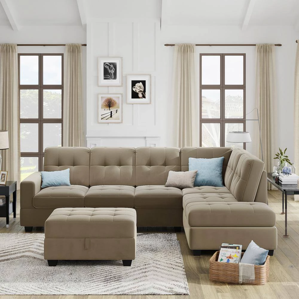 104 in. W Brown Square Arm 2-Piece Velvet L-shape Space Saving Sectional Sofa with Storage Ottoman in Black Family by Aoibox 12 104 in. W Brown Square Arm 2-Piece Velvet L-shape Space Saving Sectional Sofa with Storage Ottoman in Black Family by Aoibox - Image 12