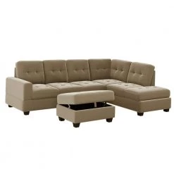 104 in. W Brown Square Arm 2-Piece Velvet L-shape Space Saving Sectional Sofa with Storage Ottoman in Black Family by Aoibox
