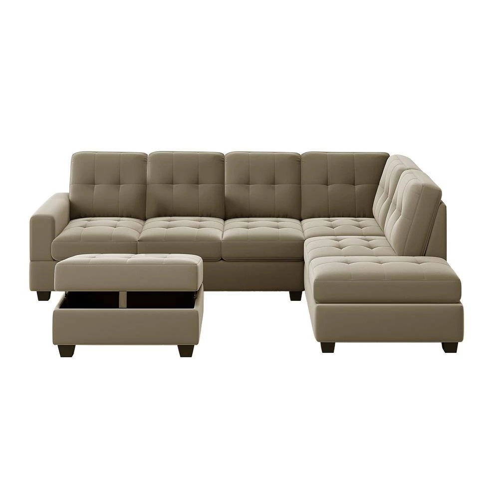 104 in. W Brown Square Arm 2-Piece Velvet L-shape Space Saving Sectional Sofa with Storage Ottoman in Black Family by Aoibox 10 104 in. W Brown Square Arm 2-Piece Velvet L-shape Space Saving Sectional Sofa with Storage Ottoman in Black Family by Aoibox - Image 10