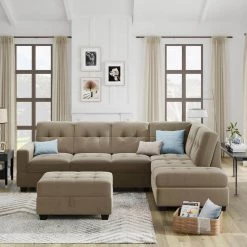 104 in. W Brown Square Arm 2-Piece Velvet L-shape Space Saving Sectional Sofa with Storage Ottoman in Black Family by Aoibox 16 104 in. W Brown Square Arm 2-Piece Velvet L-shape Space Saving Sectional Sofa with Storage Ottoman in Black Family by Aoibox -Homepop Sales brown aoibox sectional sofas snmx361 c3 1000