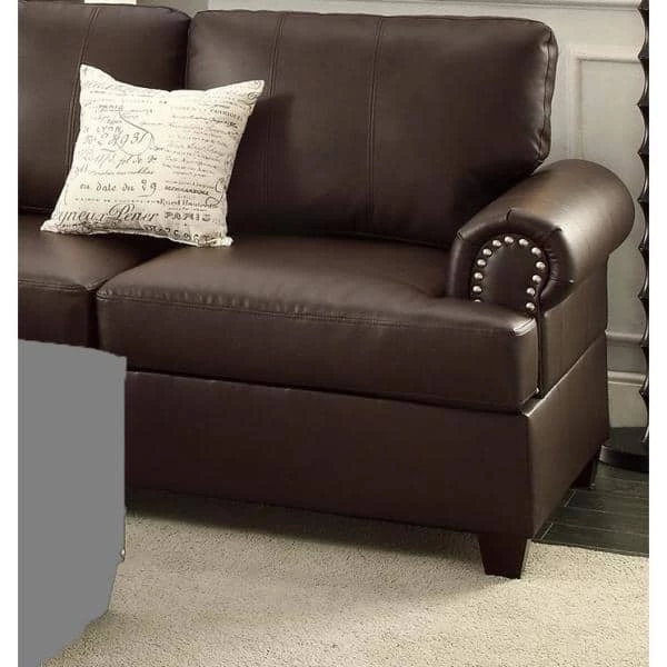 114 in. W Brown Rolled Arm 2-Piece Faux Leather L-shape Reversible Sectional Sofa with Nailhead in Brown Family by Aoibox 5 114 in. W Brown Rolled Arm 2-Piece Faux Leather L-shape Reversible Sectional Sofa with Nailhead in Brown Family by Aoibox - Image 5