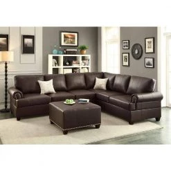 114 in. W Brown Rolled Arm 2-Piece Faux Leather L-shape Reversible Sectional Sofa with Nailhead in Brown Family by Aoibox 17 114 in. W Brown Rolled Arm 2-Piece Faux Leather L-shape Reversible Sectional Sofa with Nailhead in Brown Family by Aoibox -Homepop Sales brown aoibox sectional sofas snmx363 31 1000