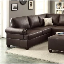 114 in. W Brown Rolled Arm 2-Piece Faux Leather L-shape Reversible Sectional Sofa with Nailhead in Brown Family by Aoibox 12 114 in. W Brown Rolled Arm 2-Piece Faux Leather L-shape Reversible Sectional Sofa with Nailhead in Brown Family by Aoibox -Homepop Sales brown aoibox sectional sofas snmx363 4f 1000
