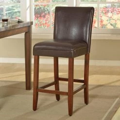 Luxury Brown Faux Leather 29 in. Bar Height Barstool by Homepop 13 Luxury Brown Faux Leather 29 in. Bar Height Barstool by Homepop -Homepop Sales brown light cherry homepop bar stools k1401 29 e074 31 1000