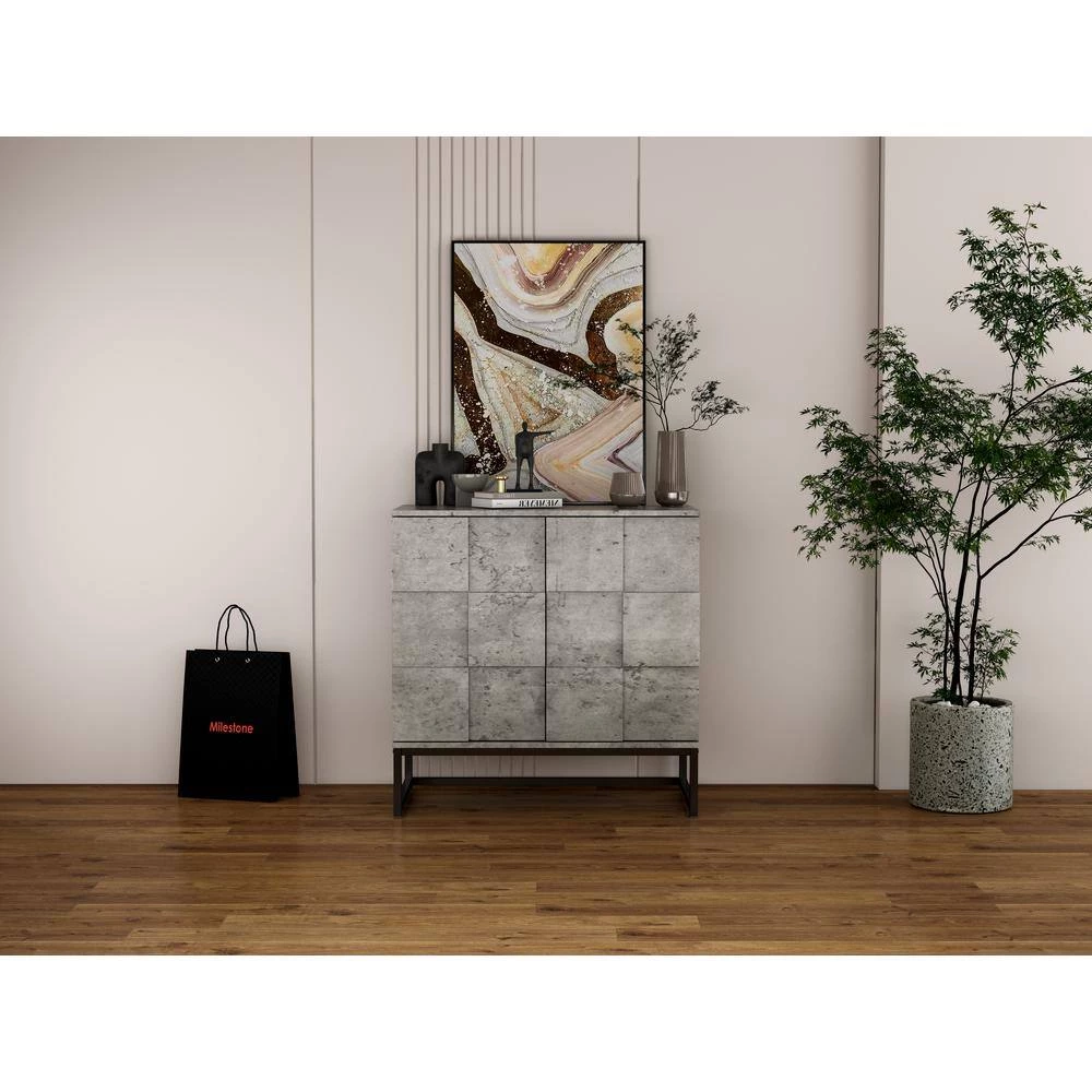 31.5 in. L x 15.75 in. D x 31.5 in. H Particle Board 2-Door Console Table Sideboard Cabinet, Cement Grey by Aoibox 3 31.5 in. L x 15.75 in. D x 31.5 in. H Particle Board 2-Door Console Table Sideboard Cabinet, Cement Grey by Aoibox - Image 3