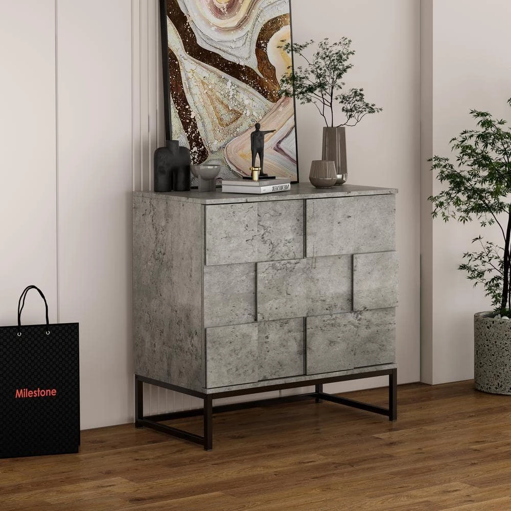 31.5 in. L x 15.75 in. D x 31.5 in. H Particle Board 2-Door Console Table Sideboard Cabinet, Cement Grey by Aoibox 2 31.5 in. L x 15.75 in. D x 31.5 in. H Particle Board 2-Door Console Table Sideboard Cabinet, Cement Grey by Aoibox - Image 2