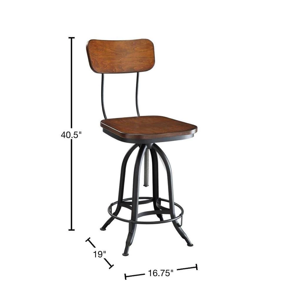 Mason 38.25 in. H Chestnut with Black Metal Frame with Backrest Adjustable Stool by Carolina Cottage 3 Mason 38.25 in. H Chestnut with Black Metal Frame with Backrest Adjustable Stool by Carolina Cottage - Image 3