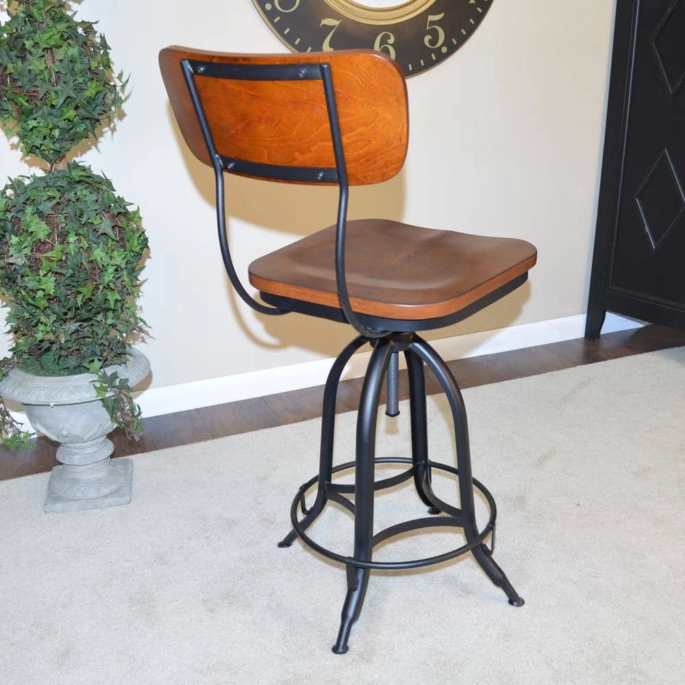 Mason 38.25 in. H Chestnut with Black Metal Frame with Backrest Adjustable Stool by Carolina Cottage 4 Mason 38.25 in. H Chestnut with Black Metal Frame with Backrest Adjustable Stool by Carolina Cottage - Image 4