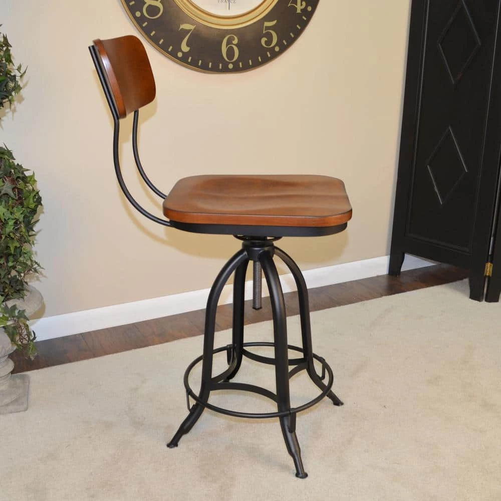 Mason 38.25 in. H Chestnut with Black Metal Frame with Backrest Adjustable Stool by Carolina Cottage 2 Mason 38.25 in. H Chestnut with Black Metal Frame with Backrest Adjustable Stool by Carolina Cottage - Image 2