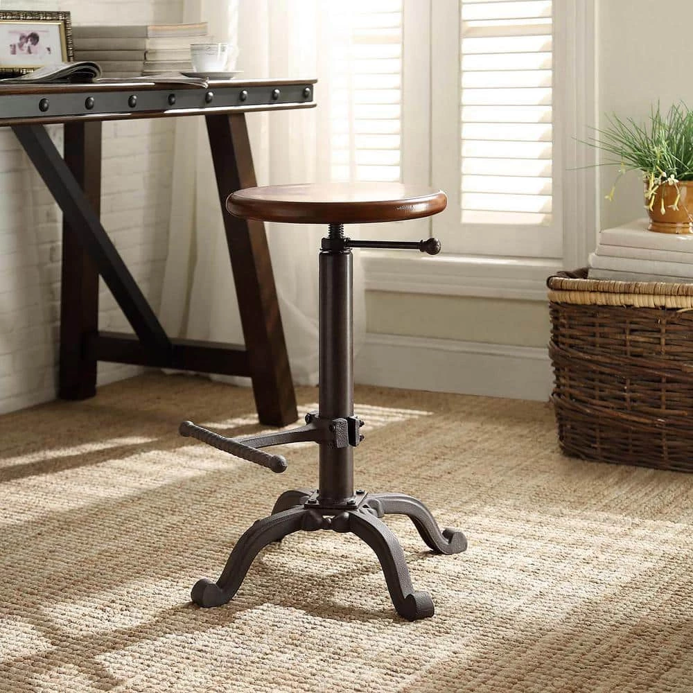 Justin Adjustable Height Black and Chestnut Bar Stool by Carolina Cottage 1 Justin Adjustable Height Black and Chestnut Bar Stool by Carolina Cottage